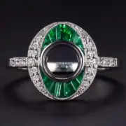 EMERALD DIAMOND RING SETTING 1 CARAT ROUND VINTAGE ENGAGEMENT ART DECO GEOMETRIC