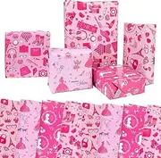 TuoYi 8 Sheets Girl Princess Wrapping Paper, Hot Pink Girl Party Gift Wrapping Paper for Kids Girls Birthday Valentine's Day Baby Shower Craft Gift DIY Decor