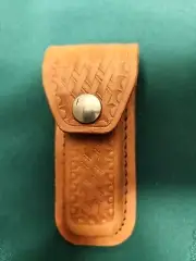 Tan Leather Sheath Basketweave Design Will Fit 3 1/2"-4" Folding Knife