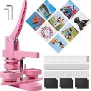 Fridge Magnet Badge Maker Machine 50mm, Square Photo Magnet Machine with 100 Sets of Consumables, DIY Button Press Machine for Kids Travel Picture Gift Team Pink