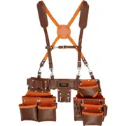 Tool Belt with Suspenders, 19 Pockets, 29-54 inches Adjustable Waist Size, Tool Belts for Men, Genuine Leather Heavy Duty Carpenter Tool Pouch for Carpenters, Electricians, and Gardening,