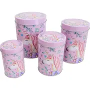 4pc LVD Metal Tins Home Organiser Canister Storage Container Cylinder Unicorn