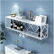 Floating Wall Mounted Bar Unit, Wine Cabinet, Inverted Glass Rack, Multifunctional Iron Bottle Holder with Simple Hanging Goblet Rack (White 120x25x40cm)