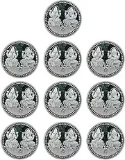 Ganesh Lakshmi Coin in Pure 999 Silver 10 Grams Set of 10 Religious Coins
