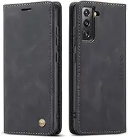 [QLTYPRI] Samsung Galaxy S22 Plus case Vintage PU Leather Wallet Case TPU Bumper [Card Slots] [Hands-Free Kickstand] [Magnetic Closure] Shockproof Flip Folio Case for Samsung Galaxy S22 Plus- Black