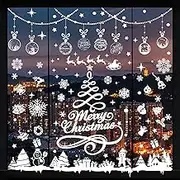 352Pcs Christmas Window Clings Stickers Double-Sided Merry Christmas Tree Snowflake Window Decals White Holiday PVC Stickers for Home Shop Window Glass Display Decoration, 9 Sheets