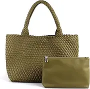 [Lmkids] Woven Bag for Women, Vegan Leather Tote Bag Large Summer Beach Travel Handbag and Purse Retro Handmade Shoulder Bag