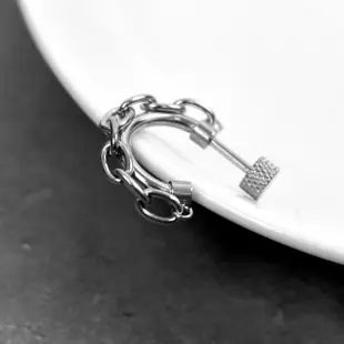 【玖飾時尚】男生耳環 個性鍊條拐杖鋼耳針(耳針耳環)
