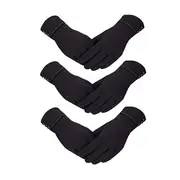 Nevenka 3 Pairs Women Winter Gloves Warm Touchscreen Windproof Gloves-Black