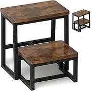 Step Stool for Adults & Kids,Holds up to 500Lb,3 in1 Heavy Duty Sturdy Two Step Stool for Kichen/Bathroom/High beds, Wooden&Metal Frame, Non-Slip Pads