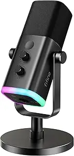 FIFINE XLR/USB Dynamic Microphone for Podcast Recording, PC Computer Gaming Streaming Mic with RGB Light, Mute Button, Headphones Jack, Desktop Stand, Vocal Mic for Singing YouTube-AmpliGame AM8