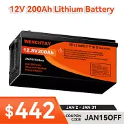 12V 200Ah Lithium Iron Phosphate Battery LiFePO4 Solar Camping Rechargeable RV
