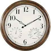 16 Inch Large Outdoor Wall Clock,Waterproof Vintage Non-Ticking Clock with Thermometer and Hygrometer Combo,Battery Operated Clock Wall Decorative- Bronze