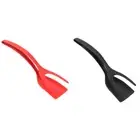 AU 2 in 1 Non Stick Grip Flip Fried Egg Tong Toast Bread Pancake Spatula (Red)