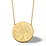 14K Solid Yellow Gold Tree of Life Chain Necklace