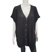 Orvis Ladies V-Neck Dressy Button Front Rayon Top XX-Large Size Black Shirt
