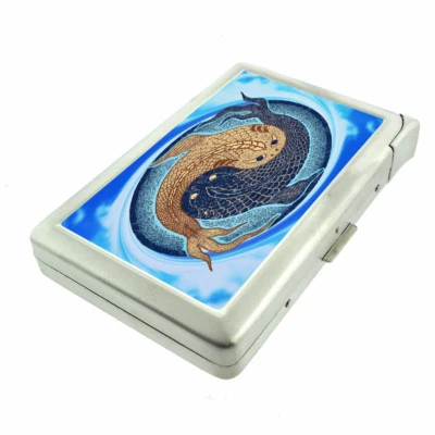 Yin Yang Koi Em1 Cigarette Case with Built in Lighter Metal Wallet