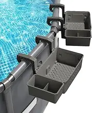 Poolside Storage Basket with Cup Holders – Above Ground Pool Shelf for 3" Rails or Smaller, Pool Accessories (1 Pack, White)