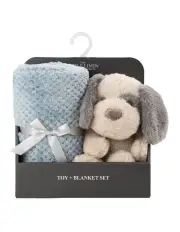 [The Little Linen Company] Plush Toy & Blanket Barklife Dog in Blue