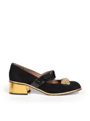 Black Suede Embellished Bow Pumps