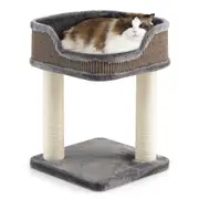 Costway Wood Cat Tree Cat Tower Plush Kitten Condo House Bed Sisal Scratching Posts 50cm Grey