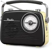 UMUTOO MG003 Portable Radio AM FM, Retro Vintage Transistor Radio Battery Powered&Rechargeable, Shortwave Radio Support TF Card AUX USB Player, Classical Bluetooth Speaker for Home/Outdoor