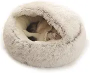 Labymos 2-in-1 Round Plush Pet Cat Dog Sofa Bed Winter Warm Pet Cat Small Dog Sleeping Nest Cute Fluffy Soft Nest Non Slip Bottom Bed