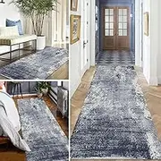 Long Narrow Hall Runner Rug Non Slip Washable Carpet Runners for Living Room Bedroom Kitchen Laundry Room - Gray Blue Floor Protect Mat(2.3ft×19.7ft/70×600cm)
