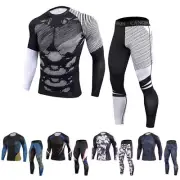 Men's Compression Breathable Long Sleeve Workout Fitness Gym Running Shirt Set