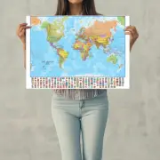 A1 A2 Map of the World with Flags World Map Political Print Poster Education