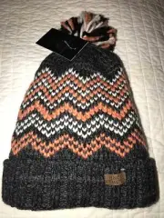 Vince Camuto Womens Total Eclipse Gray Acrylic Knit Pom Beanie Hat Cap OSFM