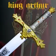 King Arthur Excalibur Sword Handmade | Crown Pommel | Sharp Steel Blade + Sheath