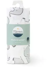 [The Peanutshell] Little Haven Muslin Wrap Elephant Blanket 100cm in White