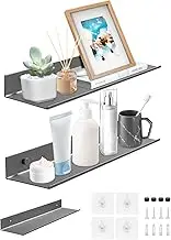 Pack of 2 Aluminium Wall Shelves, No Drilling, Modern Floating Shelf, Hanging Shelf, Decorative Bathroom Shelf for Living Room, Bedroom, Bathroom, Kitchen (Gunmetal Grey, 40 cm)