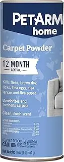 PETARMOR Home Carpet Powder for Fleas and Ticks, Protect Your Home from Fleas and Deodorizes Carpets, 16 Ounce
