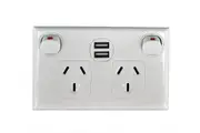 Double Pole Power Point w/ Dual USB Caravan RV Camping Motorhome Home White GPO