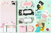 440 Sheets Cat Sticky Notes Set, Cute Cartoon Kitty Self-Stick Notes Pads, Kitten Divider Tabs Bundle, Animal Writing Memo Pads Back to School Office Supplies