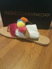 Rebecca Minkoff Erika Pom Pom Multicolor Fringe Sandals Sz 11 NIB msrp $110