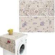 2Pcs Washer and Dryer Covers for The Top, Washing Machine Covers with 6 Storage Bags, Dryer Top Protector Mat for Home and Kitchen (Creamy white)