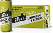 Lo Bros Organic Kombucha Soda Lemon, Lime & Bitters Drink 250ml x 24 Pack Cans