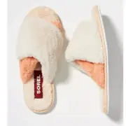 Sorel Go Mail Run Faux Fur Cotton Slippers, Cozy House Shoes , Cream, Size 8, NW