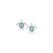 Silver Blue & White Cz Pave Turtle Stud Earrings in Blue