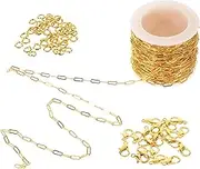 BEBEMOKO Jewelry Making Paperclip Chains Set of Necklace Chains Buckle Ring Stainless Steel for DIY Fashion Accessories