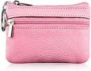 [Stritra] Women Key Ring Leather Mini Purse Coin Small Change Bag Card Wallet Pouch Zip Up Pink