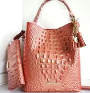 ⚘Brahmin Bucket Top Handle Bellini Pearlized Leather Bag+Wallet+Tassel Ring NWT