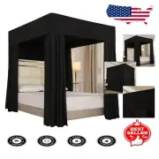 Classic 4-Corner Black Canopy Curtains for King Bed - Cozy Sleep Environment