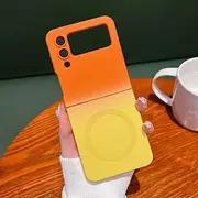 [UEEBAI] Magnetic Case for Samsung Galaxy Z Flip 3 5G, Gradient Neon Color Case Compatible with MagSafe Charger with Built-in Camera Lens Protector Pretty Phone Case for Women and Girl - Orange Yellow