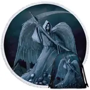 Dark Art Death on a Hold Angel of Death Stone Statue Round Beach Towel
