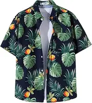 [Generic] Men's Beach Shirt - Funky Short Sleeve Fancy Printed Hawaii Top - Elegant Casual Wear Button Down Shirt - Leisure Fashion Floral Printed Top Shirt - Short Sleeve Front Button Shirts Bulk