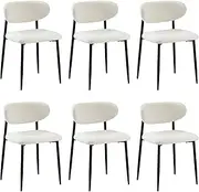 [OIKITURE] Dining Chair Set of 6 Kitchen Chair with Boucle Seat and Wooden Frame for Home Kitchen Cafe Chair Black and White